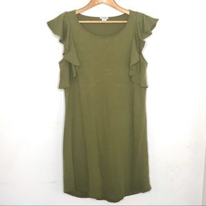 J. Crew dress ruffle sleeve green cotton size XS